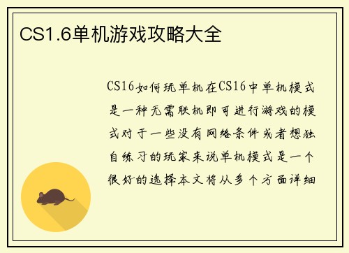CS1.6单机游戏攻略大全