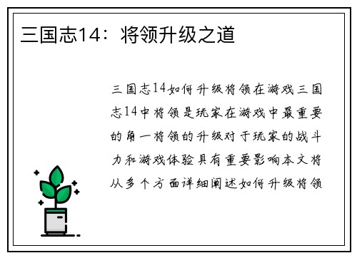 三国志14：将领升级之道